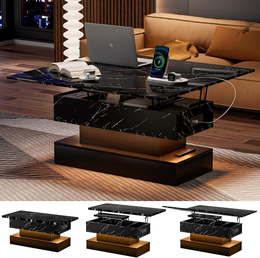 SYESWAY 39.4" Lift Top Coffee Table with Charging Station Black
