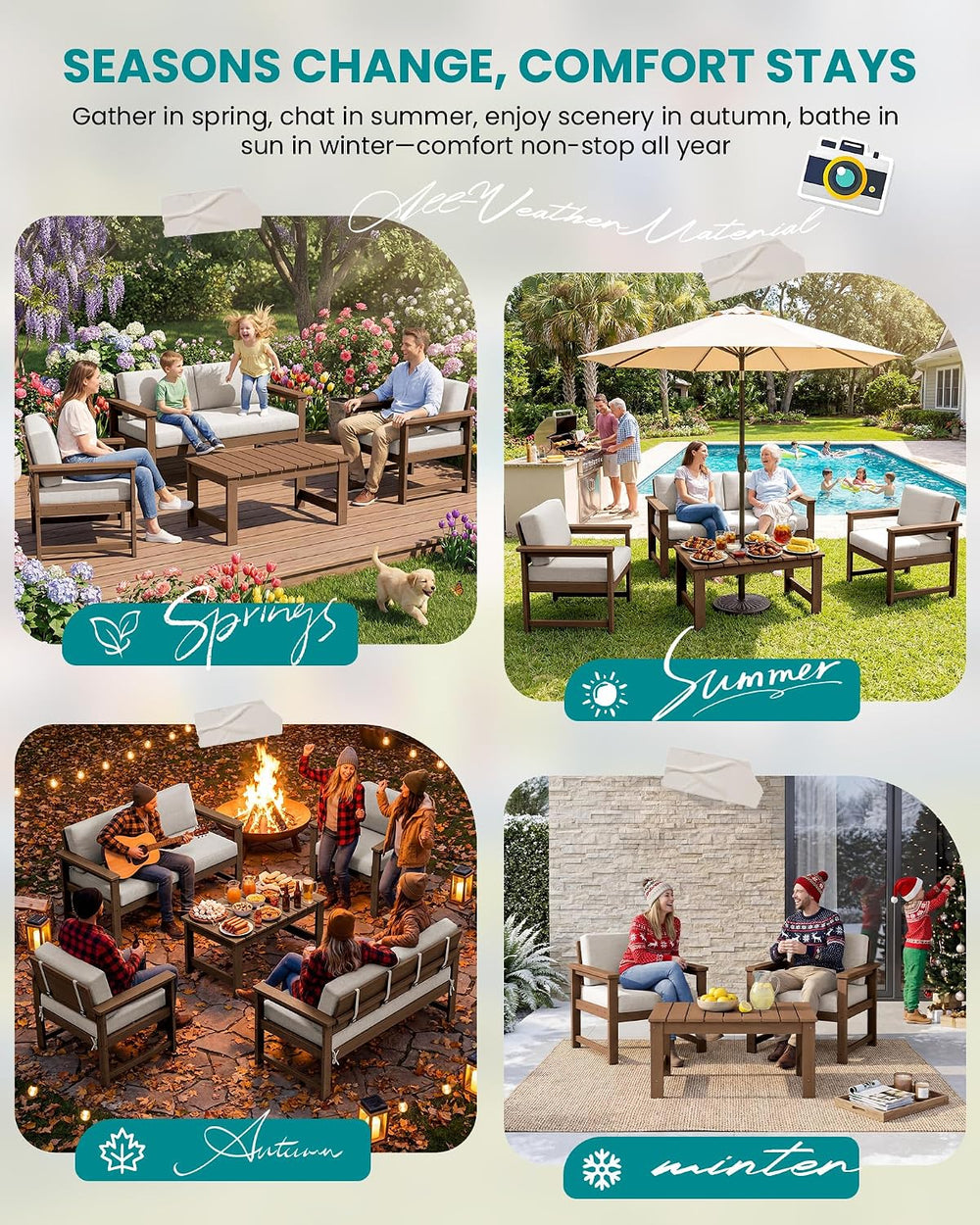 SERWALL 2 Pieces HDPE Cushioned Single Adirondack Armchair Sofa Set