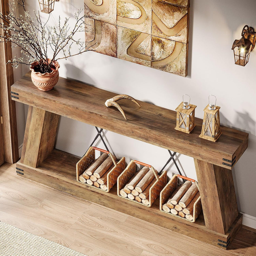 Tribesigns 70.87" Farmhouse Console Table with Storage (Brown)