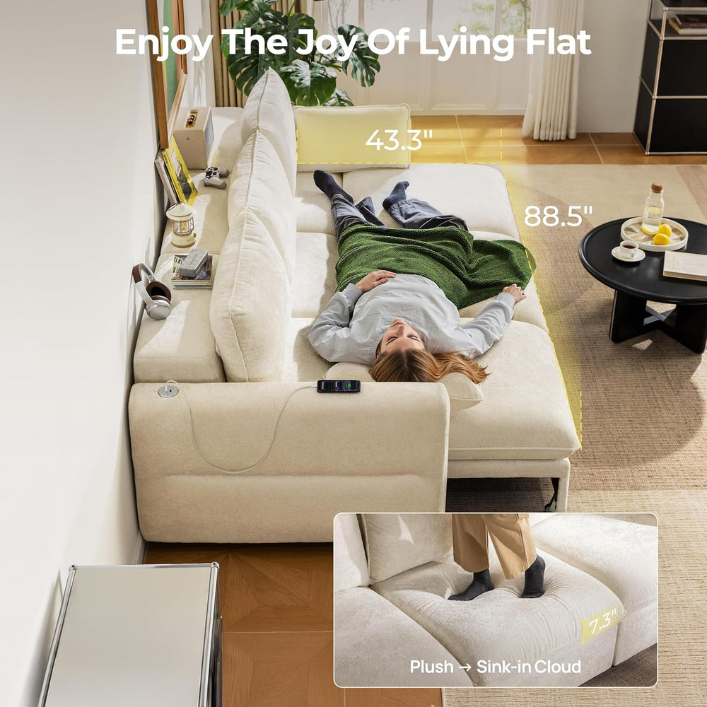 103" Electric Pull Out Sleeper Sofa Bed, 2in1 Power Extendable Couch Bed