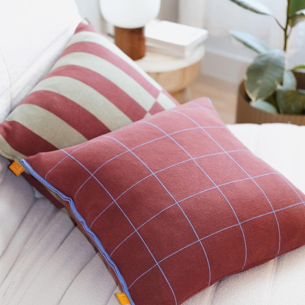 100% Soft Cotton Knitted Modern Window Pane Pillow Cover 18x18 (Burgundy, Mar...