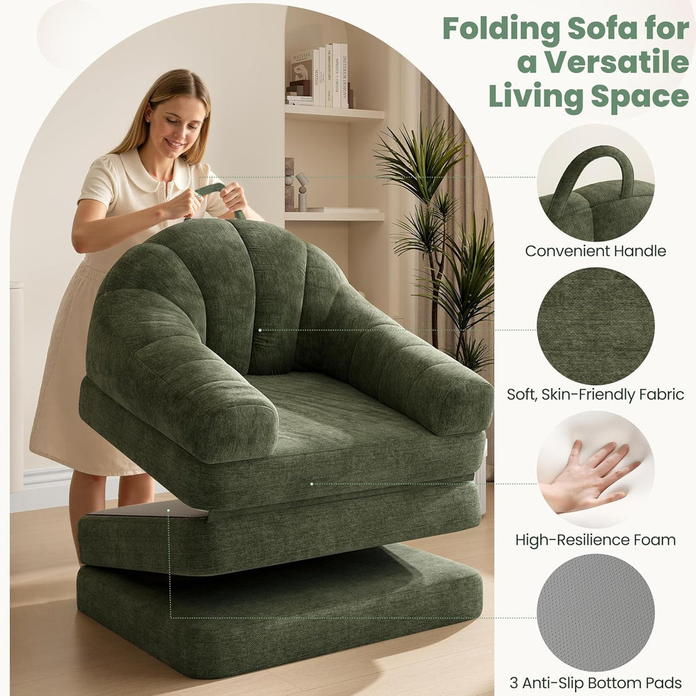 Yaheetech 93" Folding Sofa Bed Convertible Sofa Chenille, Green