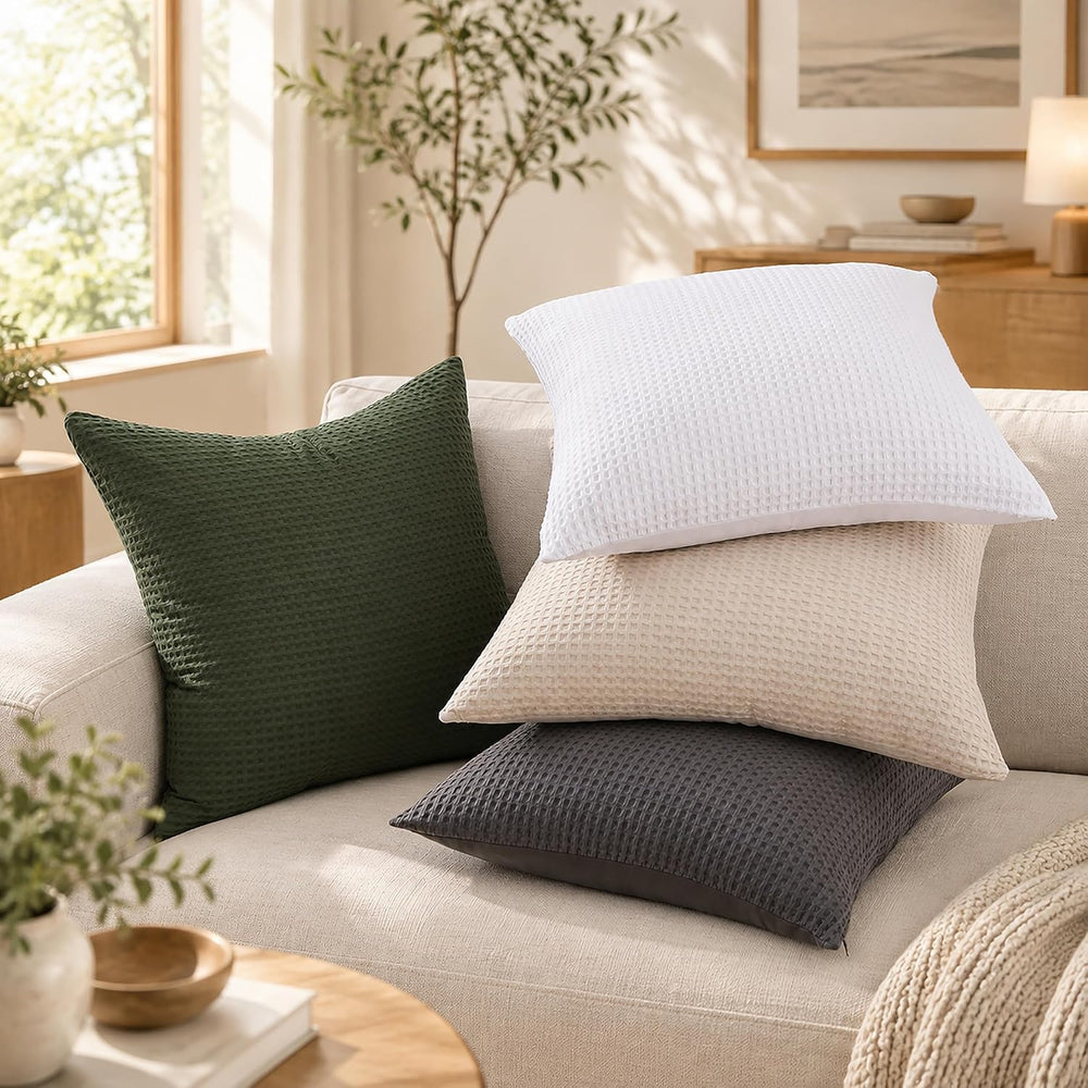 100% Egyptian Cotton 600 TC Waffle Weave Throw Pillow Covers 4 Pack