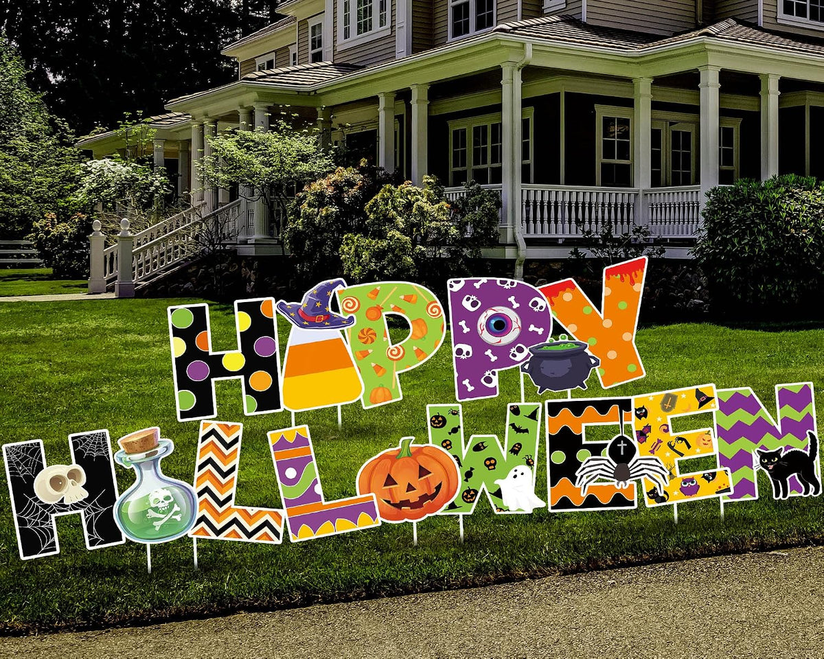 Yerliker 5 Pcs Happy Halloween Yard Sign Large Outdoor Lawn Decoration