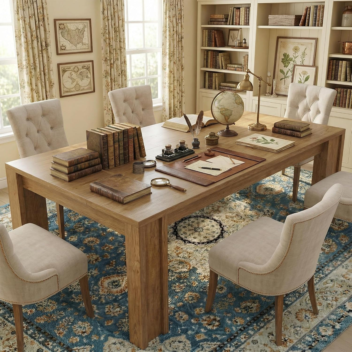 CABIHOME 71" Long Dining Table for 6-8, Rectangular Farmhouse Kitchen Dining Room Table w/Wider H Legs & Wooden Tabletop, Sturdy Frame, Wood Strip Base, for Apartment, Kitchen, Dining, Cherry