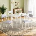 HUAHUU Dining Table Set for 4, Extendable Kitchen Table Cushion Chairs Set of 4, Rectangle Dining Table with Metal Frame & MDF Board, Folding for Small Apartment Saving Space, White