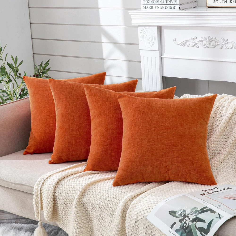 GAWAMAY Orange Chenille Throw Pillow Covers 18x18 Set of 4 for Couch