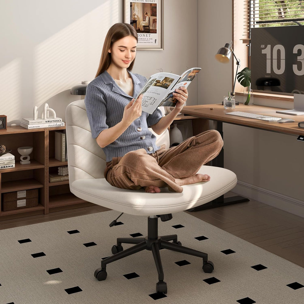 Yaheetech Criss Cross Office Chair with Wheels, Armless Boucle Seat, Beige