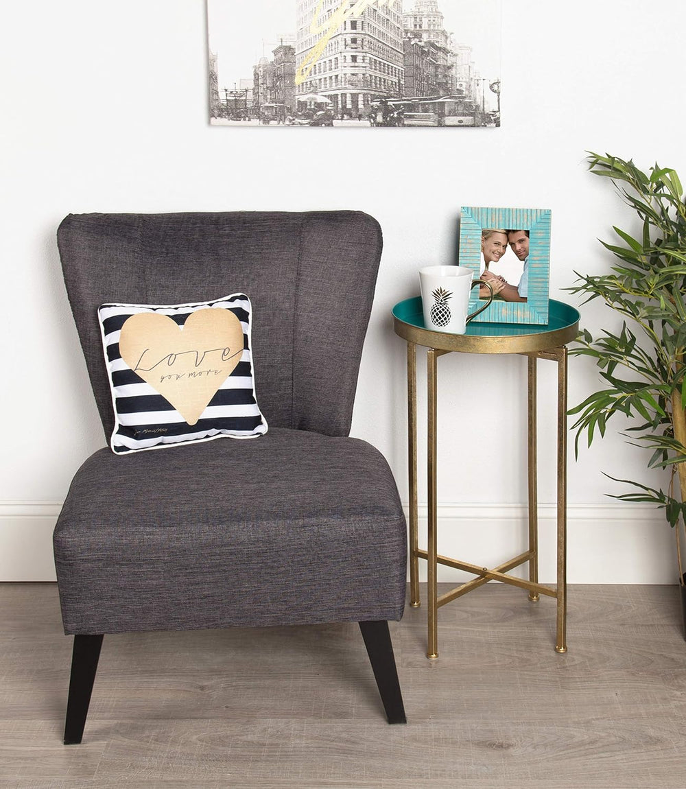 Kate and Laurel Celia Round Metal Foldable Tray Accent Table, Teal with Gold ...