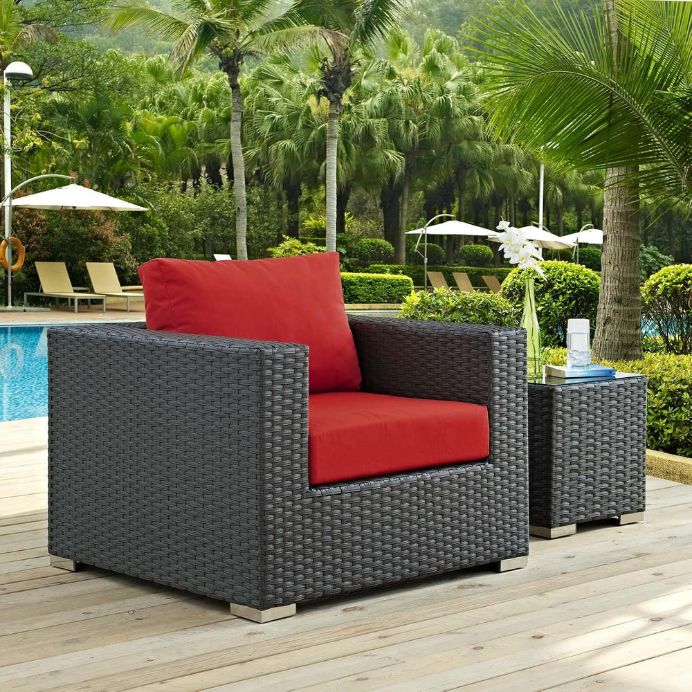 Modway EEI-1850-CHC-RED Sojourn Wicker Rattan Outdoor Patio Sunbrella Fabric,...