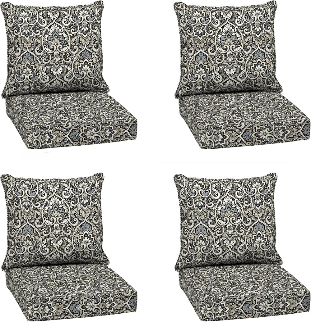 Arden Outdoor Deep Seat Cushion Set, 4-Pack, 24x24, Black Damask
