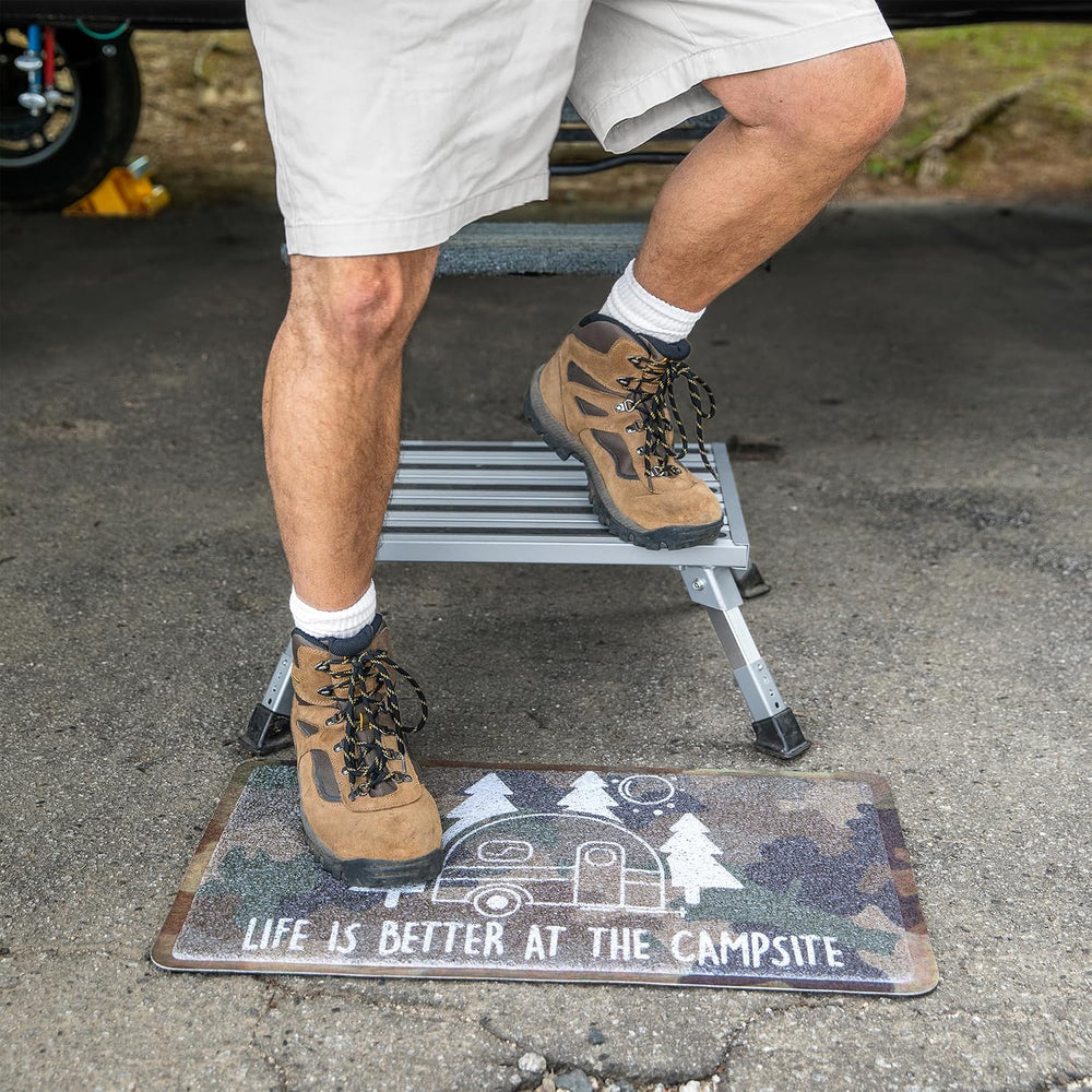 Camco Folding Aluminum Step Stool, Adjustable Height for RV and Trailers, Sil...