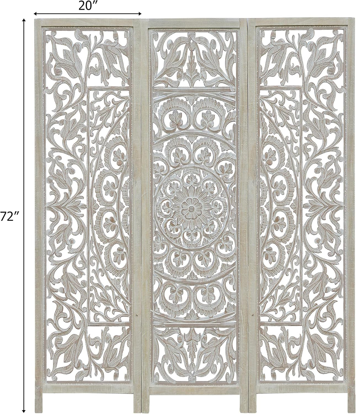 COTTON CRAFT Room Divider Wood Screen - Hand Carved Folding 3 Panels 60x72