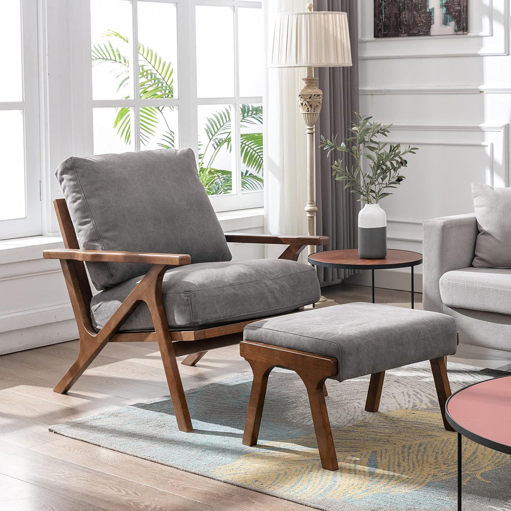 chairus Mid-Century Modern Accent Chair with Ottoman, Comfy Upholstered Loung...