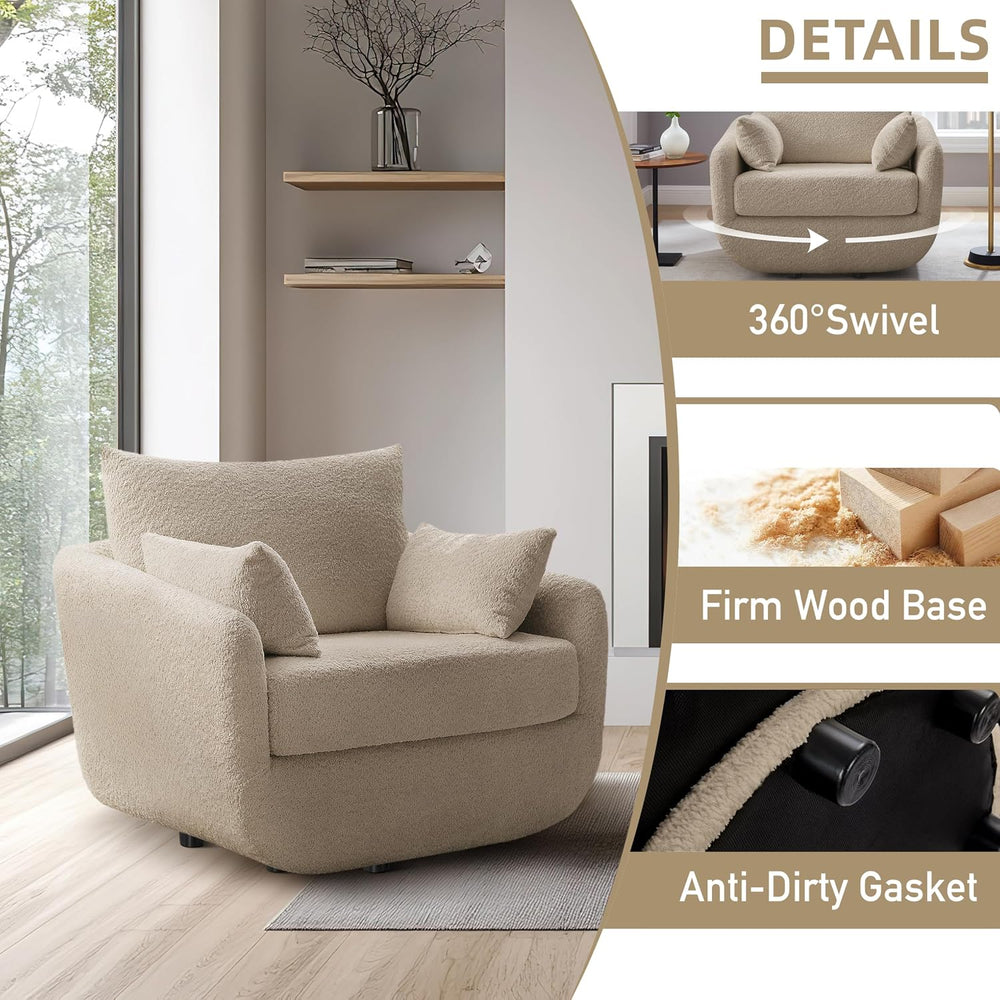 360° Swivel Accent Armchair, 39.3" Oversized, Camel