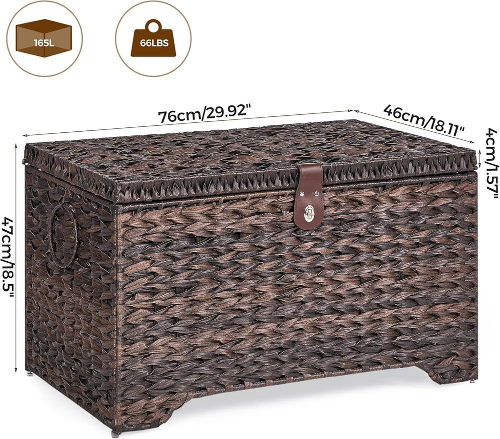 165L Handwoven Wicker Storage Basket with Lid, Large Storage Trunk