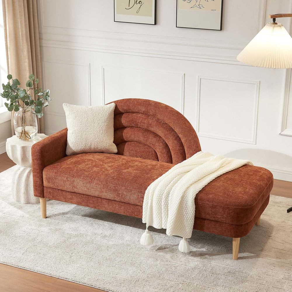 62.2" Linen Chaise Lounge Chair Indoor with Right Armres, Ocher Orange
