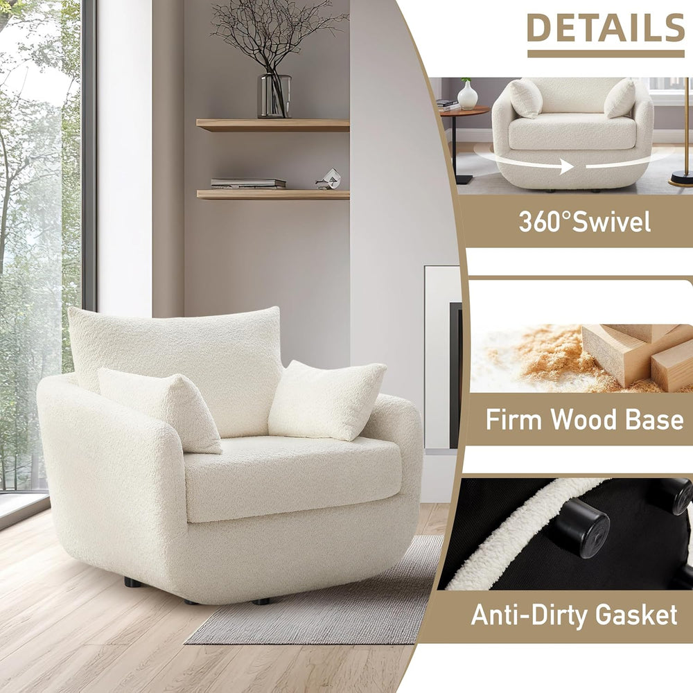 360° Swivel Accent Armchair, 39.3" Oversized,Cream White