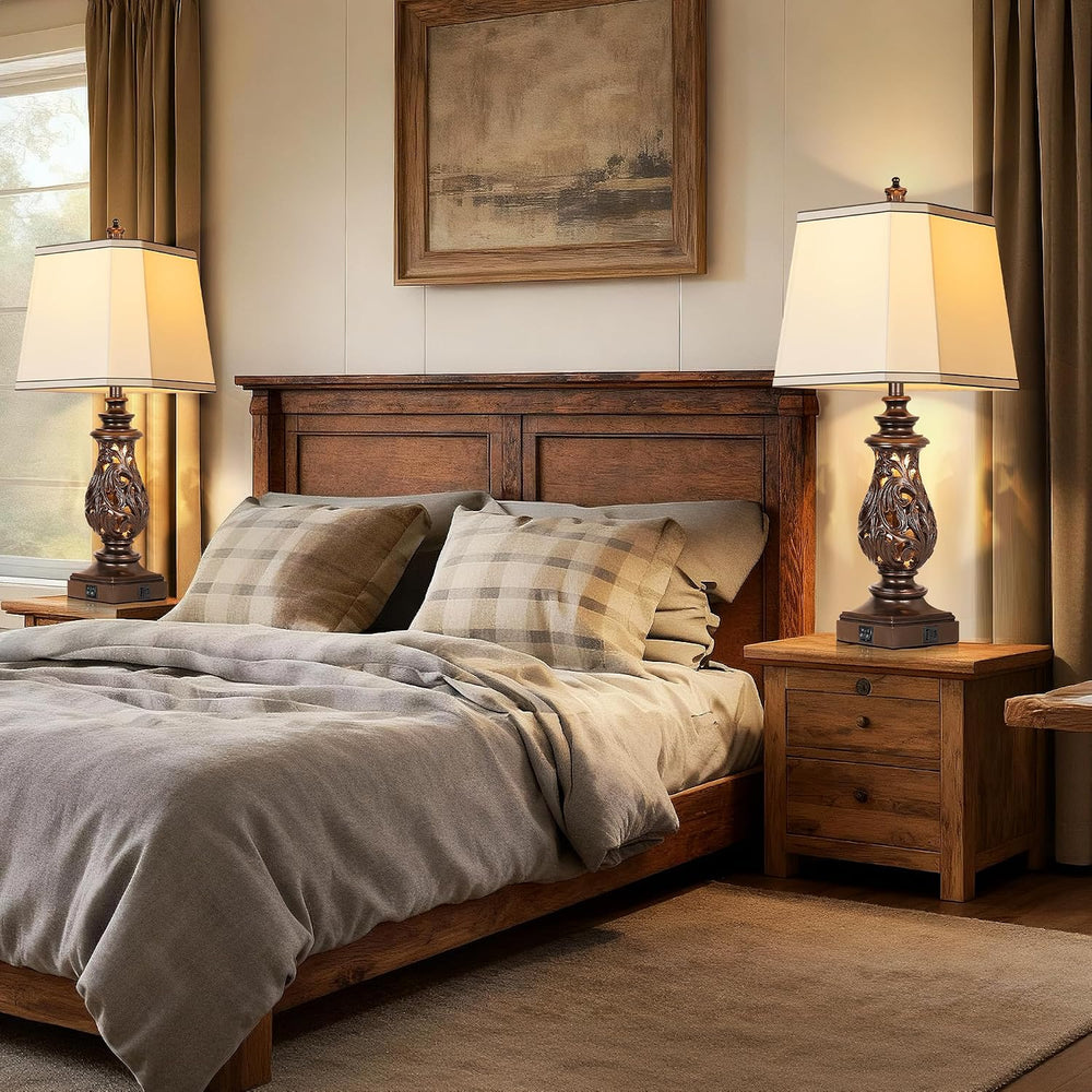 PARTPHONER 29" Table Lamps Set of 2, Bedside Lamps with USB A+C Ports &a...