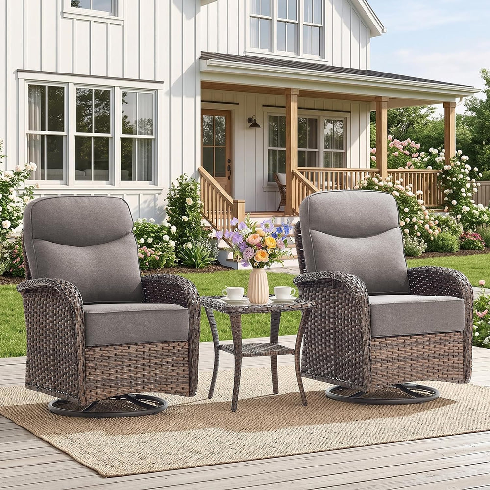 3Pc Patio Furniture Set, Sofa & Ottomans Brown/Beige