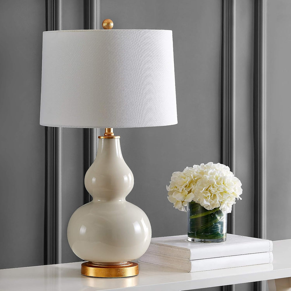 SAFAVIEH Lighting Karlen Table Lamp, 29″ Ceramic Cream/Gold TBL4223A-SET2