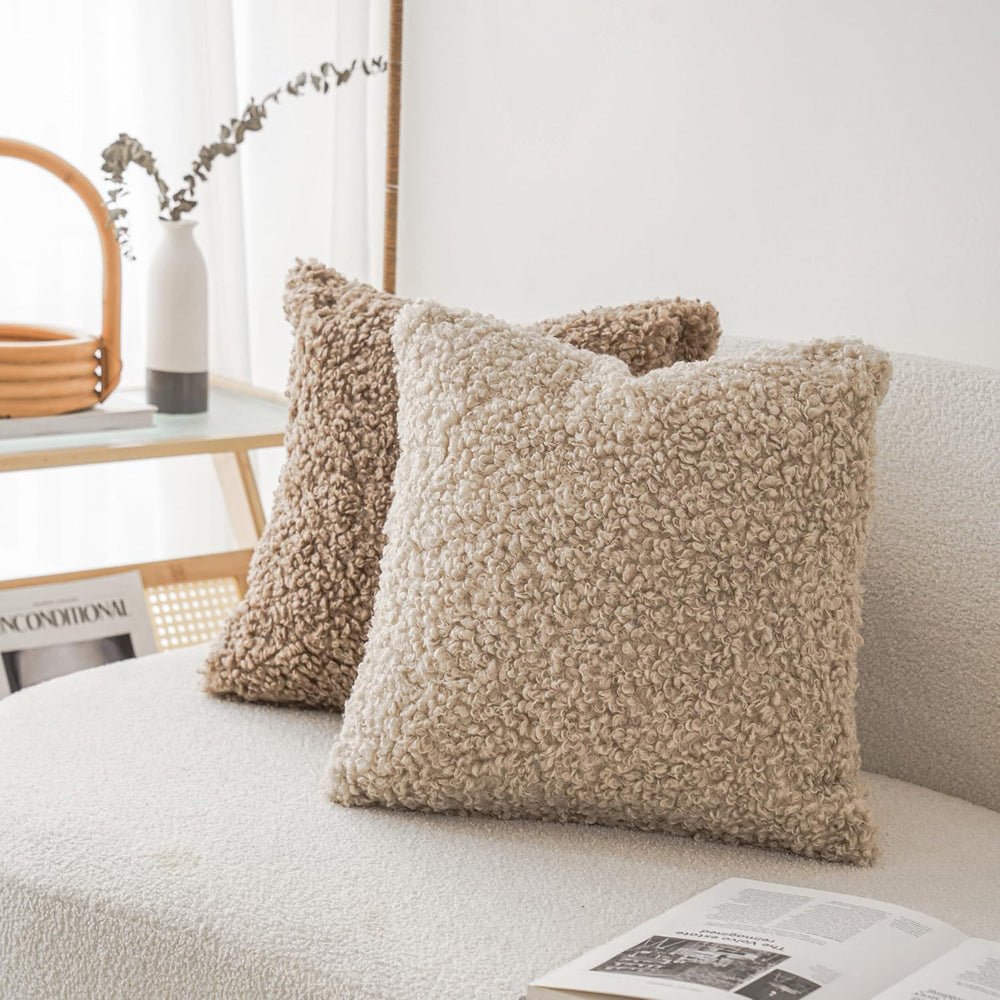 Foindtower Decorative Fuzzy Faux Fur Throw Pillow Covers 22x22 Inch Oatmeal