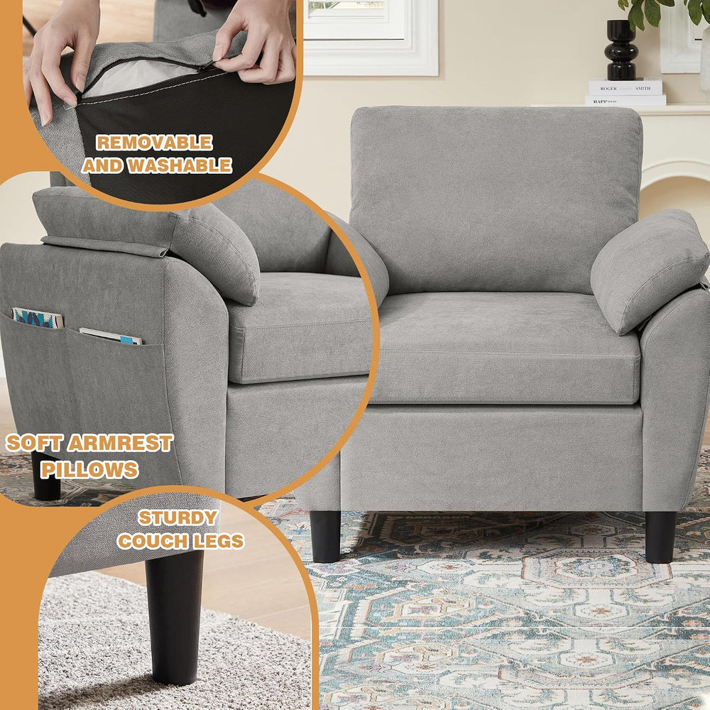 3 Piece Convertible Sectional Sofa Set, Modern Linen Small L Shaped Couch wit...