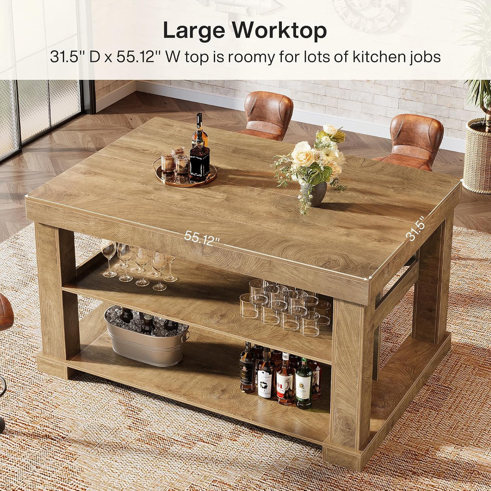 Tribesigns 55-Inch Kitchen Island with Seating and Storage, Rustic Brown