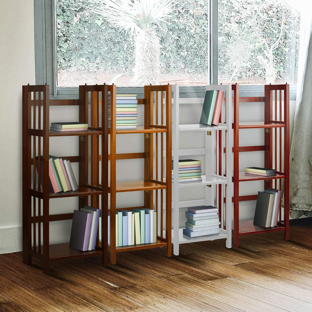 Casual Home Narrow 3-Shelf Folding Bookcase, 14" Wide, Mahagony