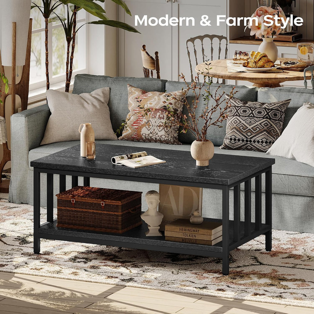 Coffee Table for Living Room with Slatted Sides Frame, Modern Farmhouse Livin...