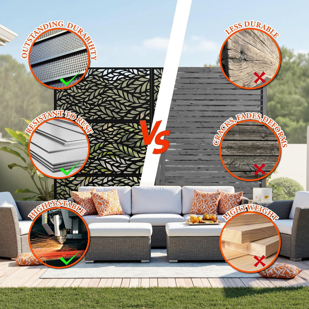 GarveeLife Metal Privacy Screen 72" h x 47" w, Outdoor Privacy Scre...