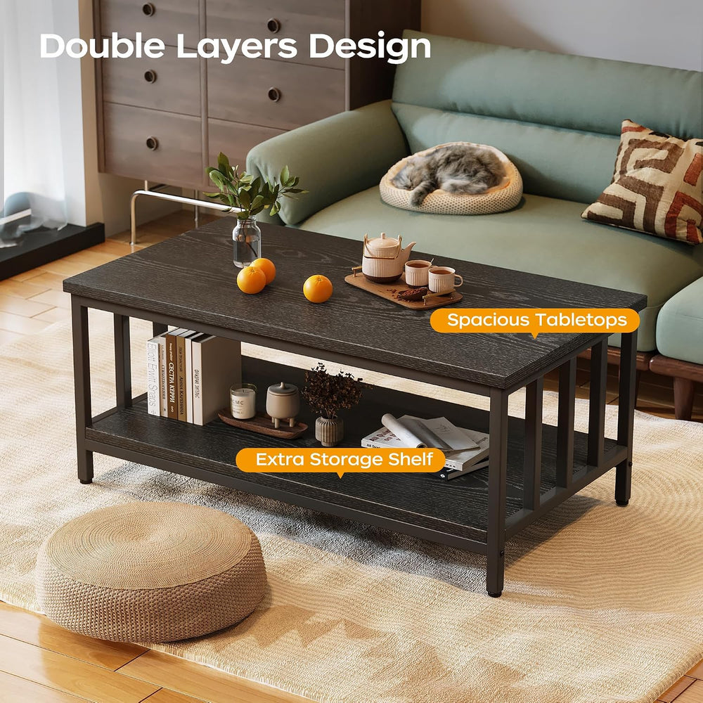 Coffee Table for Living Room with Slatted Sides Frame, Modern Farmhouse Livin...
