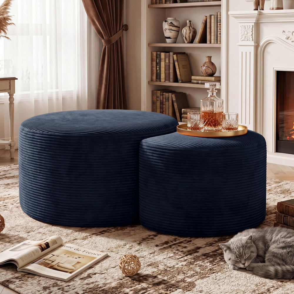 BSHOMGI Nesting Coffee Table Set of 2,Corduroy Ottoman Soft Foot Rest Movable...