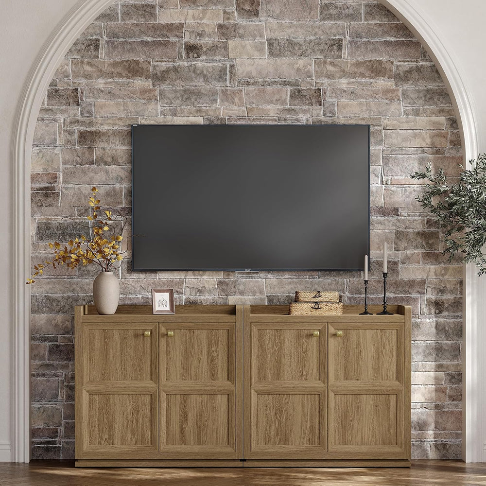 SICOTAS Sideboard Buffet Cabinet with 6 Doors & Shelves, Golden Handles