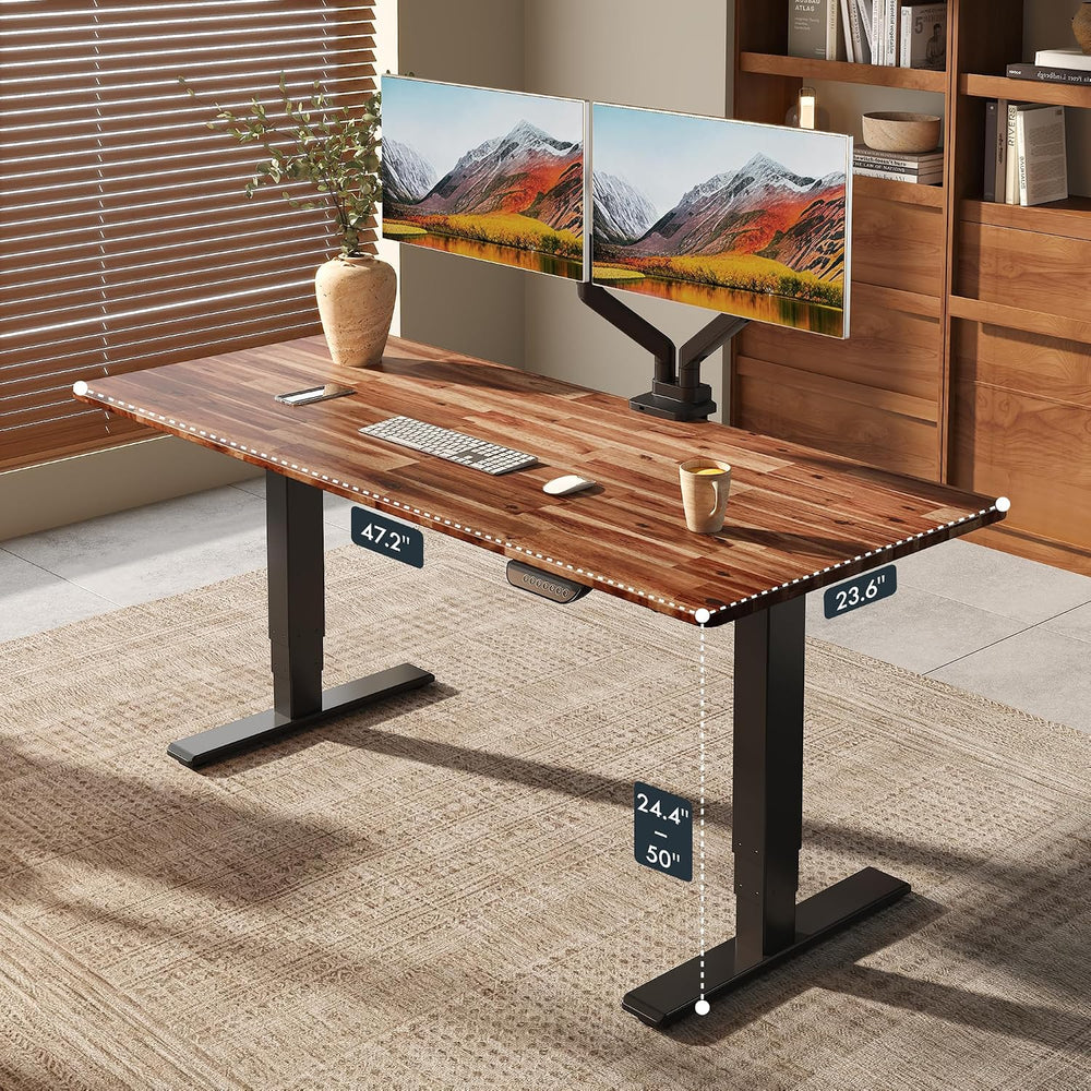 FLEXISPOT E6 MAX Acacia Solid Wood Dual Motor Standing Desk, 48 x 24