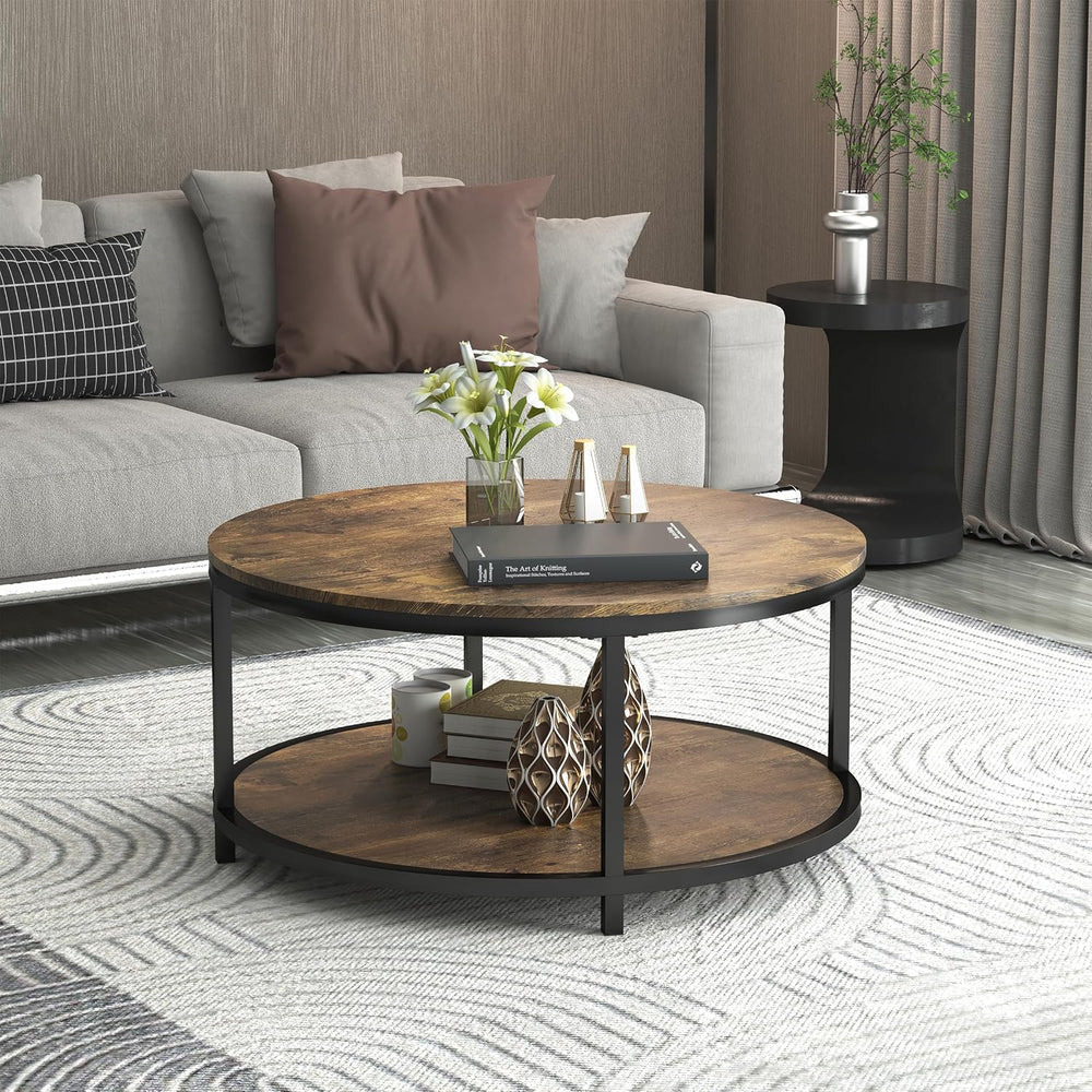 NSdirect 36 inches Round Coffee Table, Rustic Wooden Surface Top & Sturdy...