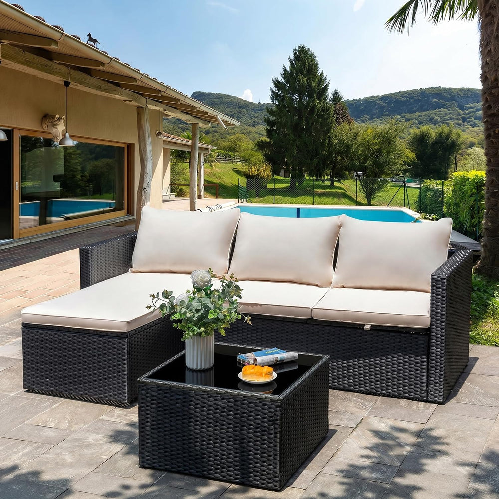 Shintenchi Outdoor Sectional Patio Furniture Set 4-Piece, All-Weather PE Ratt...