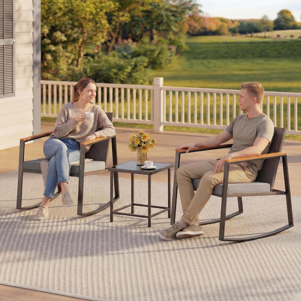 Gizoon 3 Pieces Rocking Patio Bistro Set with Anti-Scald Armrest