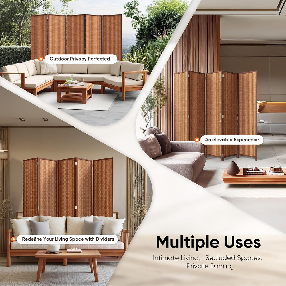 JOSTYLE 5 Panel Folding Privacy Screen 6ft Bamboo Freestanding Room Divider