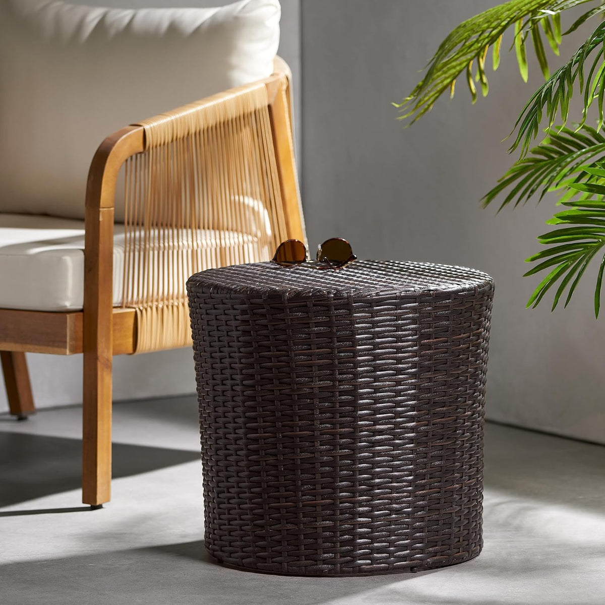 Christopher Knight Home Keaton Wicker Barrel Side Table, Multibrown 16.75 inches high x 17.5 inches wide 17.5 inches deep
