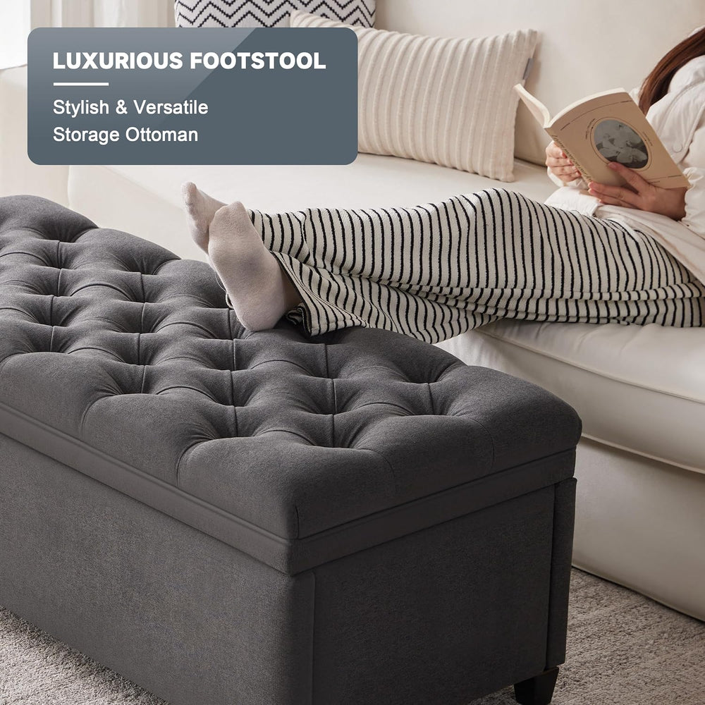 Mangodan 50 Inch Large Storage Ottoman, Tufted Ottoman with Storage