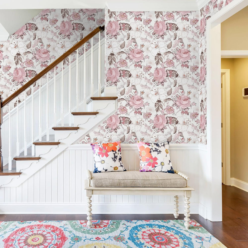 Hopepak Pink Floral Peel and Stick Wallpaper, 16.1" x 394"