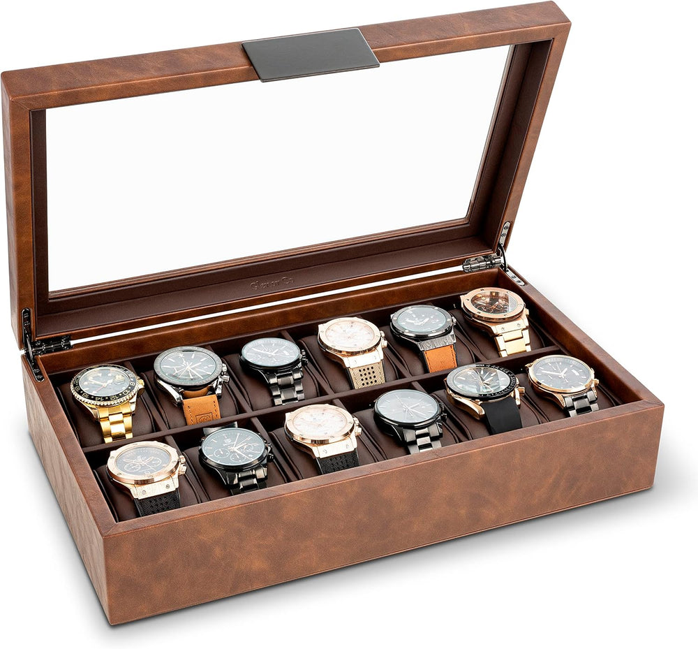 Glenor Co Watch Box for Men - 12 Slot Luxurious & Masculine Watch Case, S...