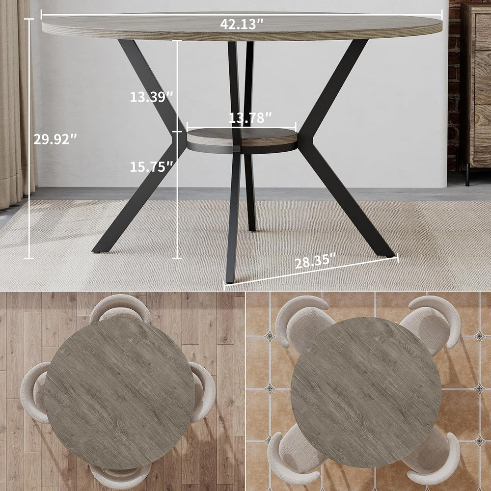 Round Dinner Table for 4, 42 Inch Kitchen & Dining Room Table with Storage