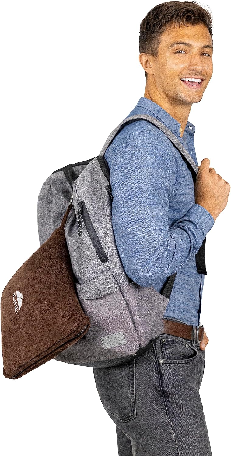 BlueHills Premium Soft Travel Blanket Pillow Air Plane Essentials - Brown