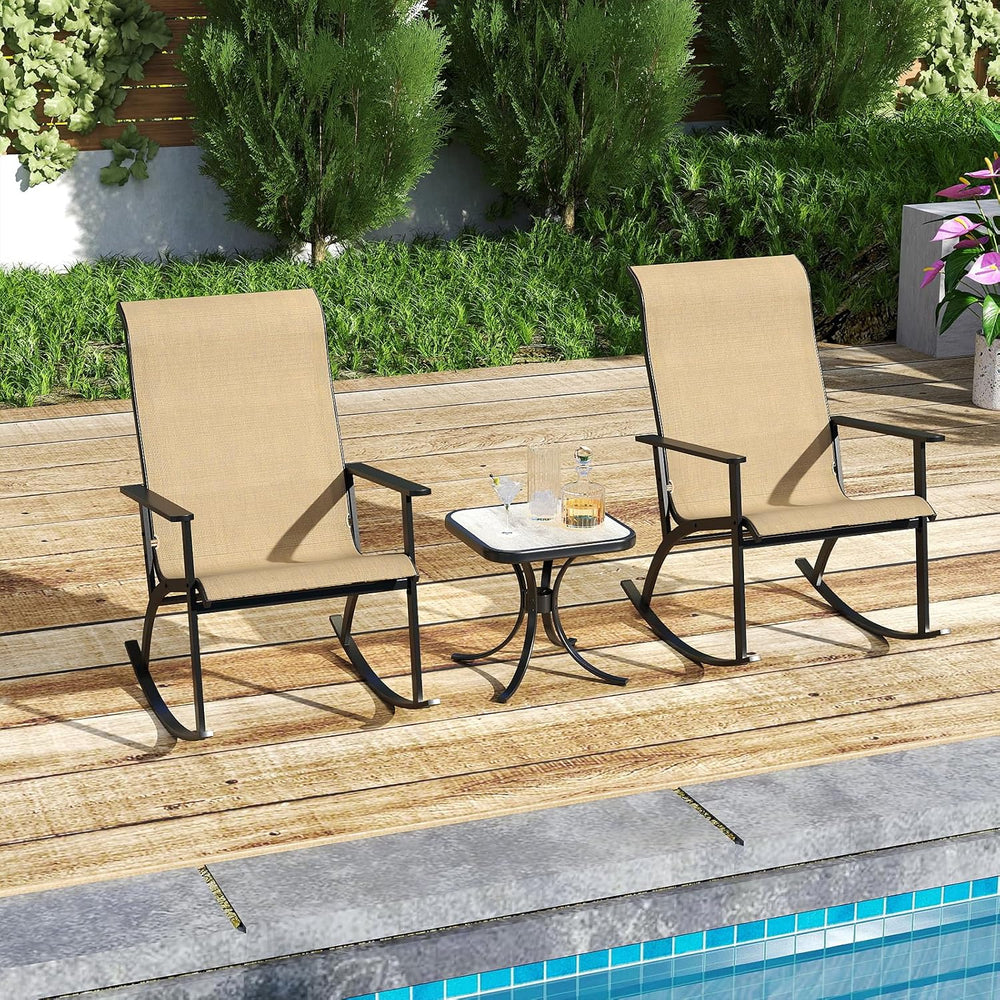Tangkula 3 Piece Patio Rocker Set, Heavy-Duty Rocking Bistro Chairs & Tab...