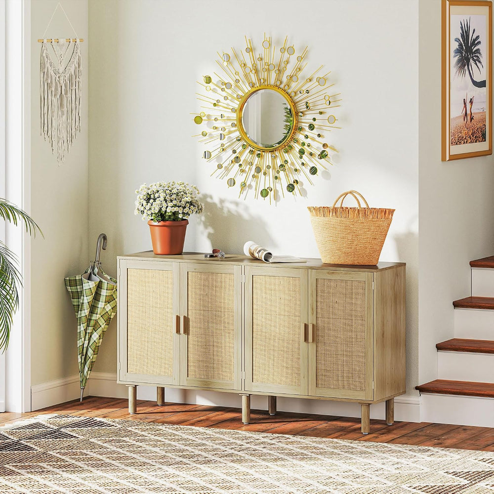 HOMCOM Sideboard Buffet Cabinet 62" Buffet Table 4 Doors Shelves Natural