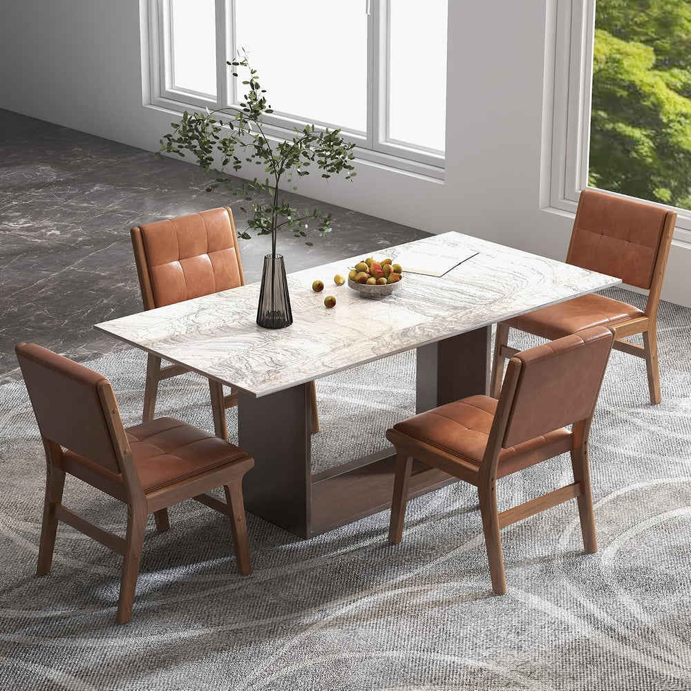 Faux Leather Dining Chairs Set of 2, Comfy Seat, Solid Wood Frame, Brown