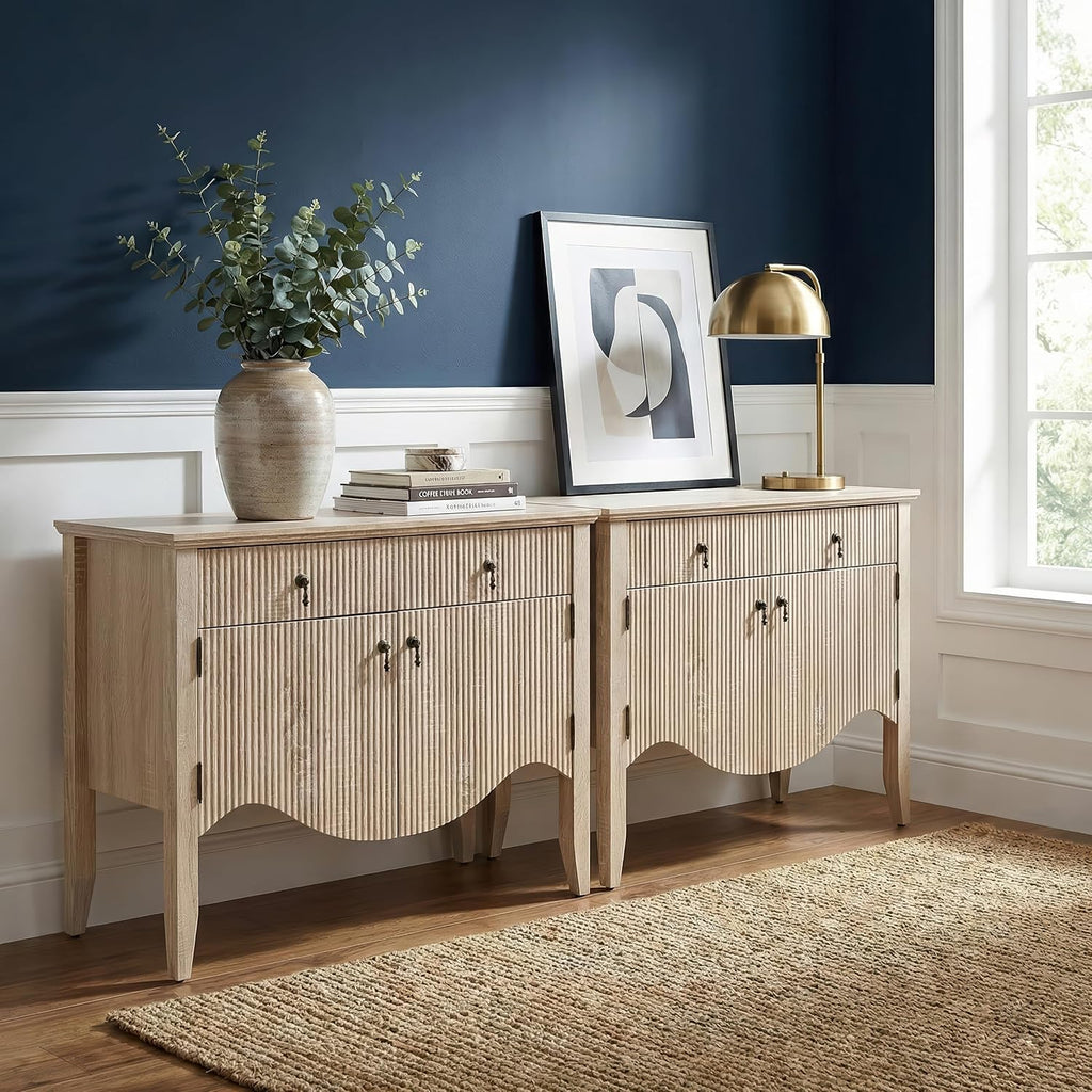 fusunbao 40" fluted buffet cabinet, sideboard credenza with, close-up detail