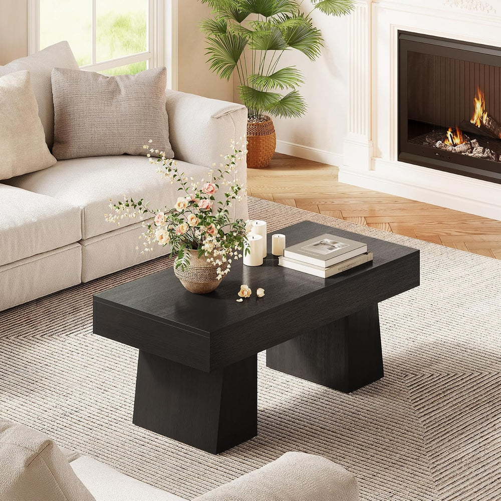 LITTLE TREE Farmhouse Coffee Table, 47 Inches Wooden Rectangular Accent Cente...